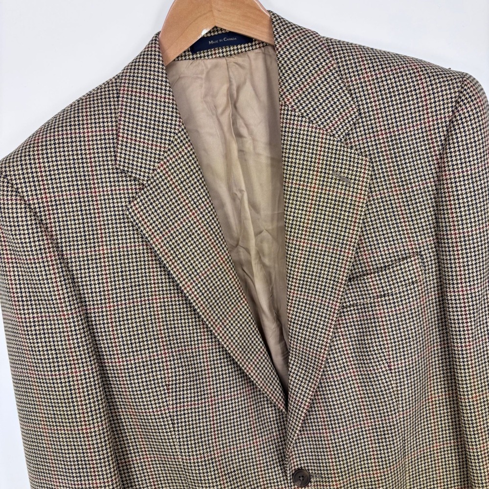 Vintage Ralph Lauren Polo University Club Houndstooth Blazer Mens 42R Tan Preppy